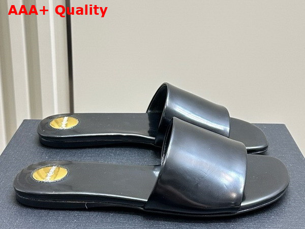Saint Laurent Carlyle Slides in Glazed Leather Black Replica