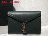 Saint Laurent Cassandra Chain Wallet in Dark Green Grain De Poudre Embossed Leather Replica