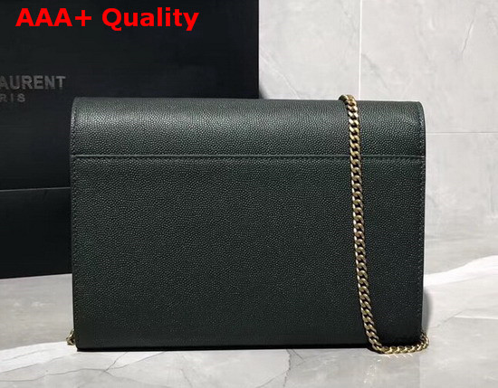 Saint Laurent Cassandra Chain Wallet in Dark Green Grain De Poudre Embossed Leather Replica