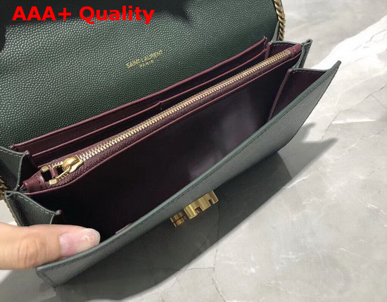 Saint Laurent Cassandra Chain Wallet in Dark Green Grain De Poudre Embossed Leather Replica