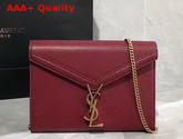 Saint Laurent Cassandra Chain Wallet in Dark Red Grain De Poudre Embossed Leather Replica