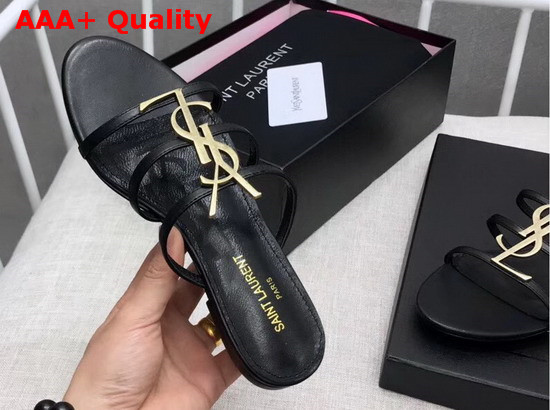 Saint Laurent Cassandra Flat Sandals in Black Patent Leather Replica