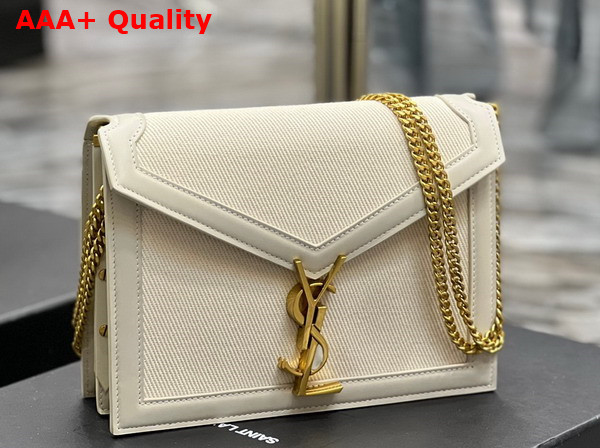 Saint Laurent Cassandra Medium Chain Bag in Blanc Vintage Smooth Leather and Canvas Replica