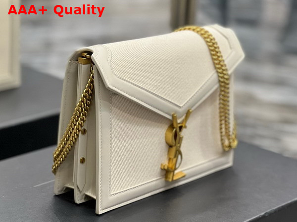 Saint Laurent Cassandra Medium Chain Bag in Blanc Vintage Smooth Leather and Canvas Replica