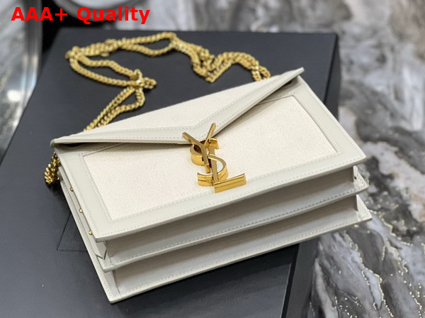 Saint Laurent Cassandra Medium Chain Bag in Blanc Vintage Smooth Leather and Canvas Replica