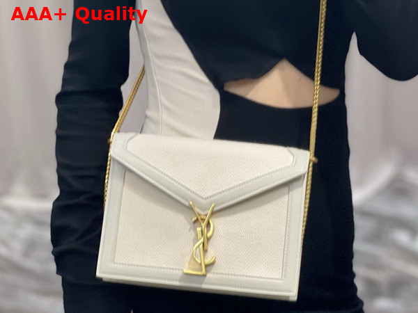 Saint Laurent Cassandra Medium Chain Bag in Blanc Vintage Smooth Leather and Canvas Replica