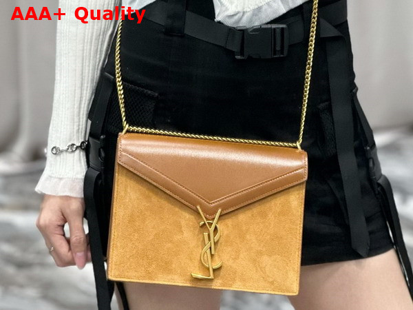 Saint Laurent Cassandra Medium Chain Bag in Tan Smooth Leather and Suede Replica