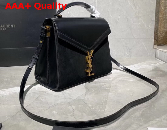 Saint Laurent Cassandra Medium Top Handle Bag in Black Smooth Leather and Suede Replica