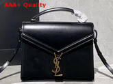 Saint Laurent Cassandra Medium Top Handle Bag in Black Smooth Leather and Suede Replica