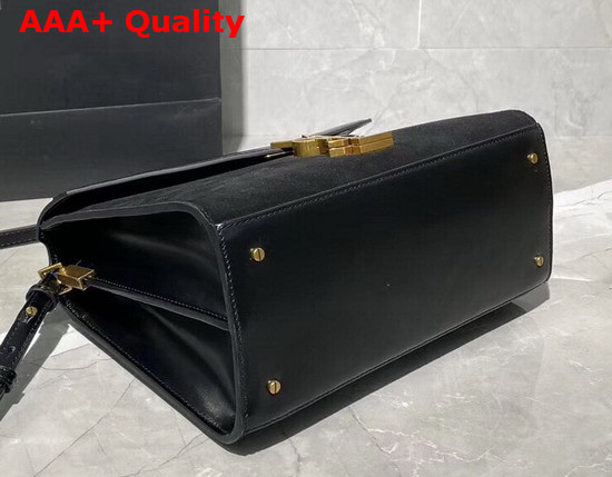 Saint Laurent Cassandra Medium Top Handle Bag in Black Smooth Leather and Suede Replica