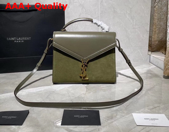 Saint Laurent Cassandra Medium Top Handle Bag in Olive Smooth Leather and Suede Replica