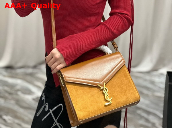 Saint Laurent Cassandra Medium Top Handle in Tan Box Saint Laurent Leather and Suede Replica