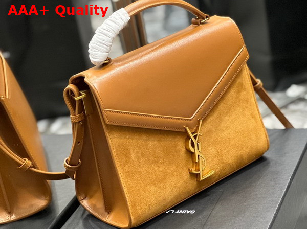 Saint Laurent Cassandra Medium Top Handle in Tan Box Saint Laurent Leather and Suede Replica