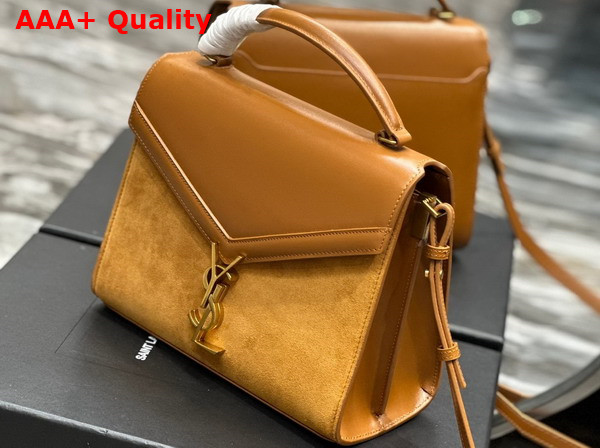 Saint Laurent Cassandra Medium Top Handle in Tan Box Saint Laurent Leather and Suede Replica