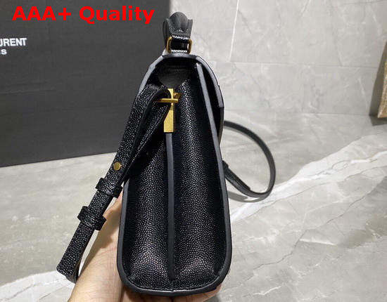Saint Laurent Cassandra Mini Top Handle Bag in Black Grain De Poudre Embossed Leather Replica