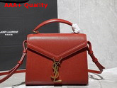 Saint Laurent Cassandra Mini Top Handle Bag in Eros Red Grain De Poudre Embossed Leather Replica