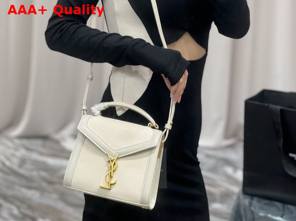 Saint Laurent Cassandra Mini Top Handle in Box Saint Laurent Leather and Canvas Blanc Vintage Replica