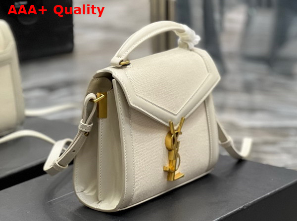 Saint Laurent Cassandra Mini Top Handle in Box Saint Laurent Leather and Canvas Blanc Vintage Replica