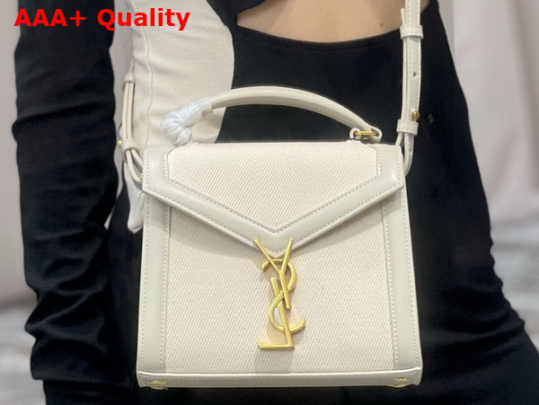 Saint Laurent Cassandra Mini Top Handle in Box Saint Laurent Leather and Canvas Blanc Vintage Replica