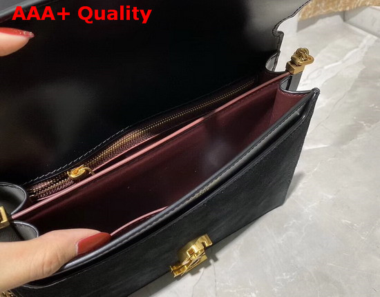 Saint Laurent Cassandra Monogram Clasp Bag in Black Smooth Leather and Suede Replica