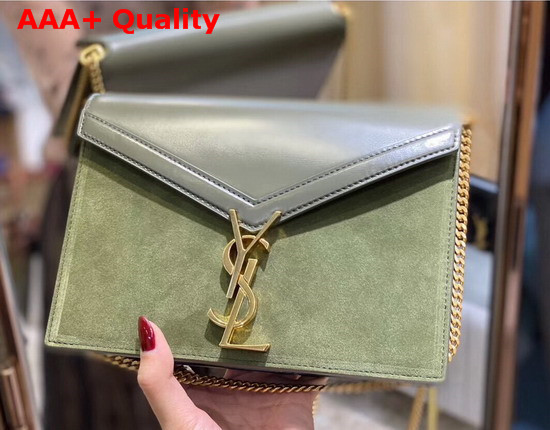 Saint Laurent Cassandra Monogram Clasp Bag in Olive Smooth Leather and Suede Replica