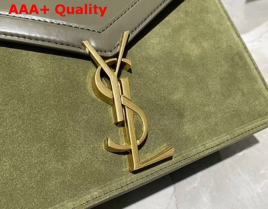 Saint Laurent Cassandra Monogram Clasp Bag in Olive Smooth Leather and Suede Replica