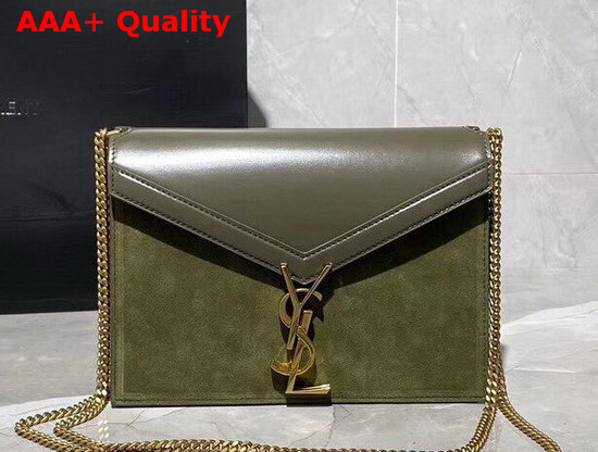 Saint Laurent Cassandra Monogram Clasp Bag in Olive Smooth Leather and Suede Replica