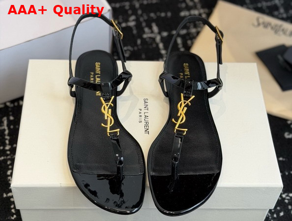 Saint Laurent Cassandra Sandals in Black Patent Leather 659817 Replica