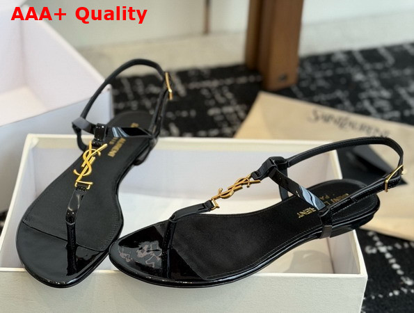 Saint Laurent Cassandra Sandals in Black Patent Leather 659817 Replica