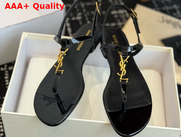 Saint Laurent Cassandra Sandals in Black Patent Leather 659817 Replica