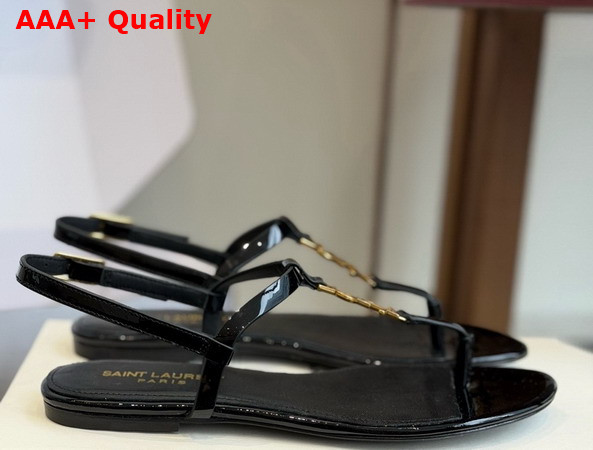 Saint Laurent Cassandra Sandals in Black Patent Leather 659817 Replica