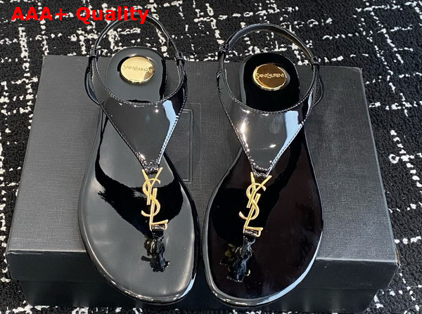 Saint Laurent Cassandra Sandals in Black Patent Leather Replica