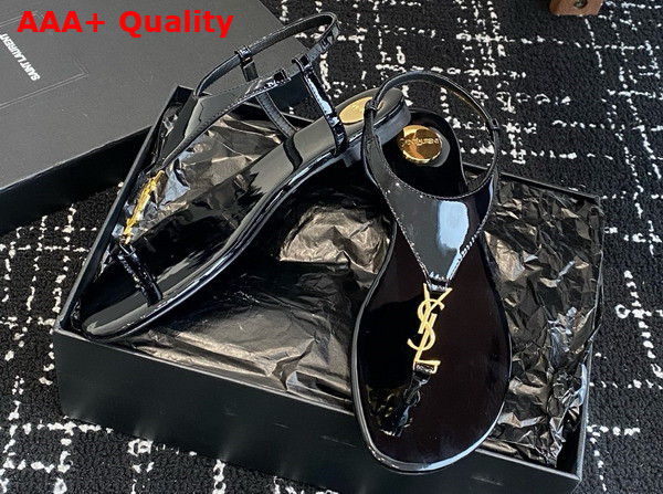 Saint Laurent Cassandra Sandals in Black Patent Leather Replica