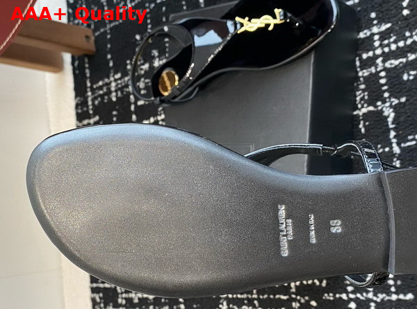 Saint Laurent Cassandra Sandals in Black Patent Leather Replica