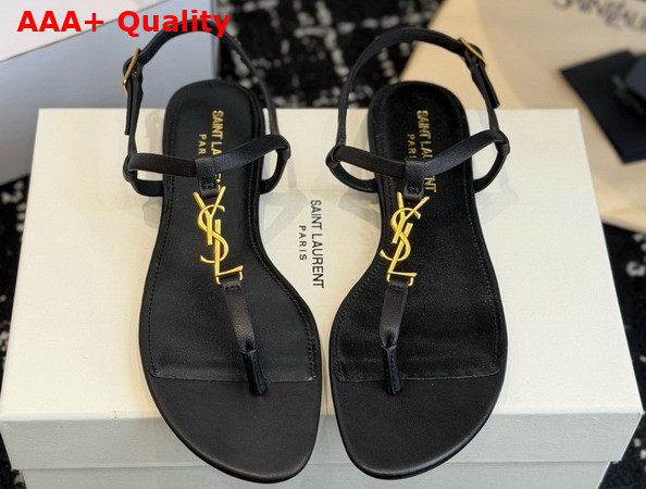 Saint Laurent Cassandra Sandals in Black Smooth Leather 659817 Replica
