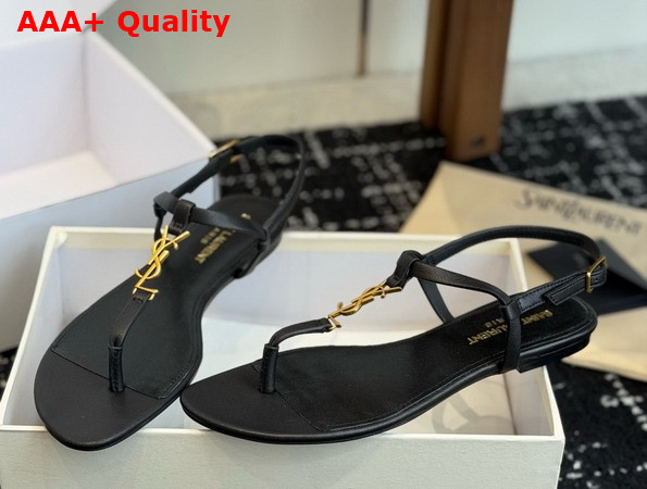 Saint Laurent Cassandra Sandals in Black Smooth Leather 659817 Replica
