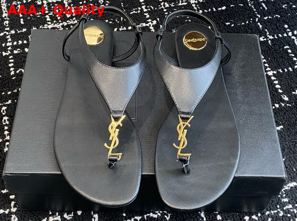 Saint Laurent Cassandra Sandals in Black Smooth Leather Replica