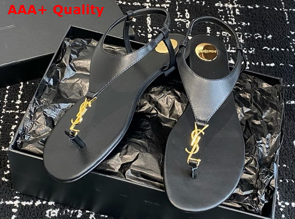 Saint Laurent Cassandra Sandals in Black Smooth Leather Replica