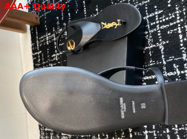 Saint Laurent Cassandra Sandals in Black Smooth Leather Replica