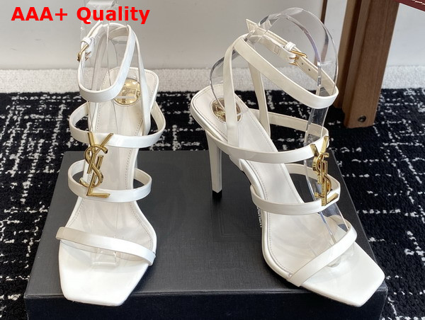 Saint Laurent Cassandra Sandals in Blanc Vintage Patent Leather Replica