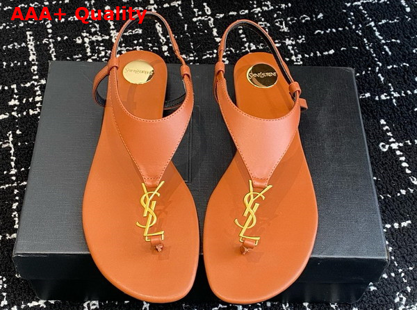 Saint Laurent Cassandra Sandals in Brown Smooth Leather Replica