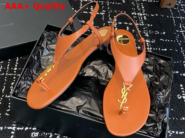 Saint Laurent Cassandra Sandals in Brown Smooth Leather Replica