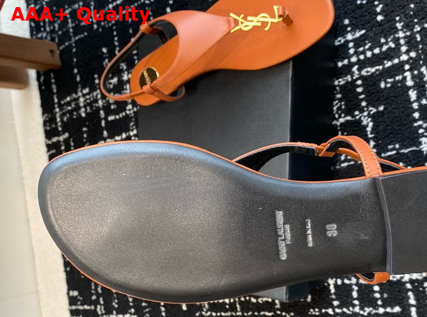 Saint Laurent Cassandra Sandals in Brown Smooth Leather Replica