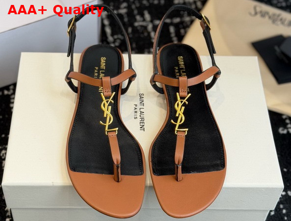 Saint Laurent Cassandra Sandals in Burnt Brown Smooth Leather 659817 Replica