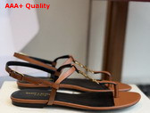Saint Laurent Cassandra Sandals in Burnt Brown Smooth Leather 659817 Replica
