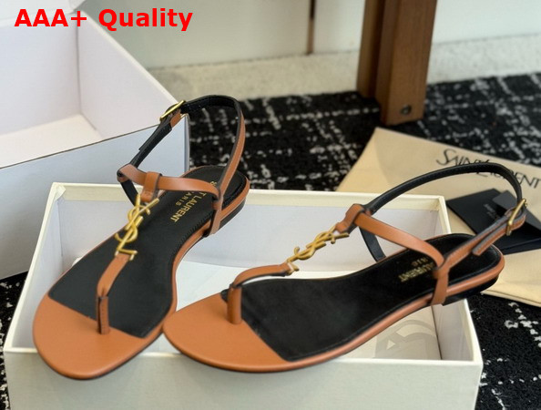 Saint Laurent Cassandra Sandals in Burnt Brown Smooth Leather 659817 Replica