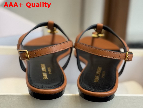 Saint Laurent Cassandra Sandals in Burnt Brown Smooth Leather 659817 Replica