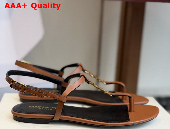 Saint Laurent Cassandra Sandals in Burnt Brown Smooth Leather 659817 Replica