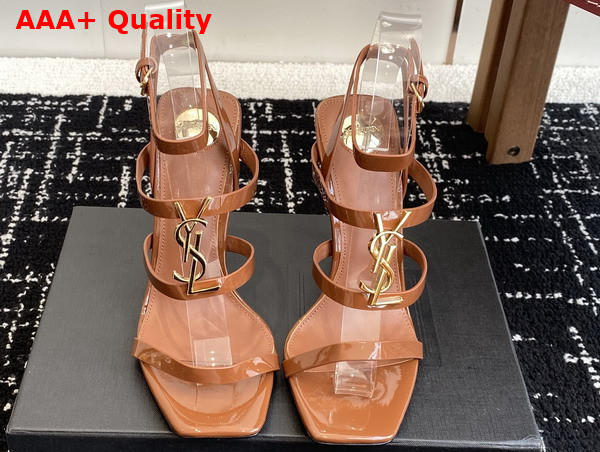 Saint Laurent Cassandra Sandals in Caramel Patent Leather Replica