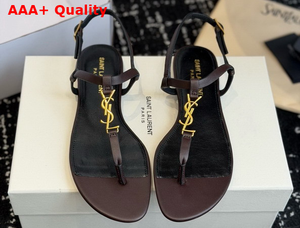 Saint Laurent Cassandra Sandals in Dark Brown Smooth Leather 659817 Replica